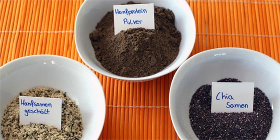 Power-Zutaten: Hanfsamen, Hanfprotein und Chia-Samen