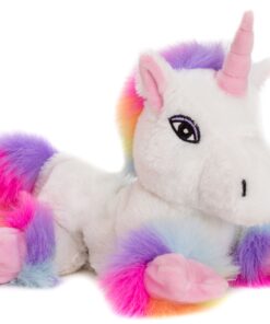 Habibi Plush Premium –1943 Einhorn „White Rainbow“ mit herausnehmbarem Körnerkissen - Wärmestofftier/Wärmekissen zum Erwärmen in der Mikrowelle/Backofen