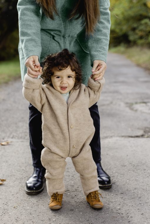 Engel Natur  Baby Kleinkind Overall aus 100% Wolle mit Kapuze und Knöpfen, mit Umschlägen