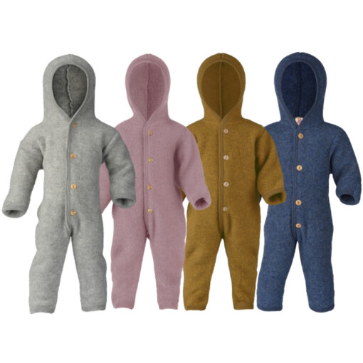 Engel Natur  Baby / Kleinkind Overall aus 100% Wolle mit Kapuze und Knöpfen, mit Umschlägen