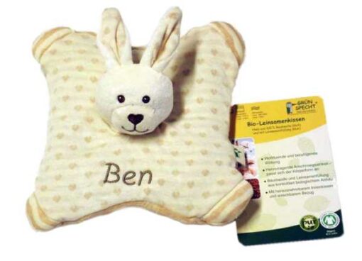 Grünspecht Bio Leinsamenkissen Hase mit Ihrem Wunschnamen bestickt