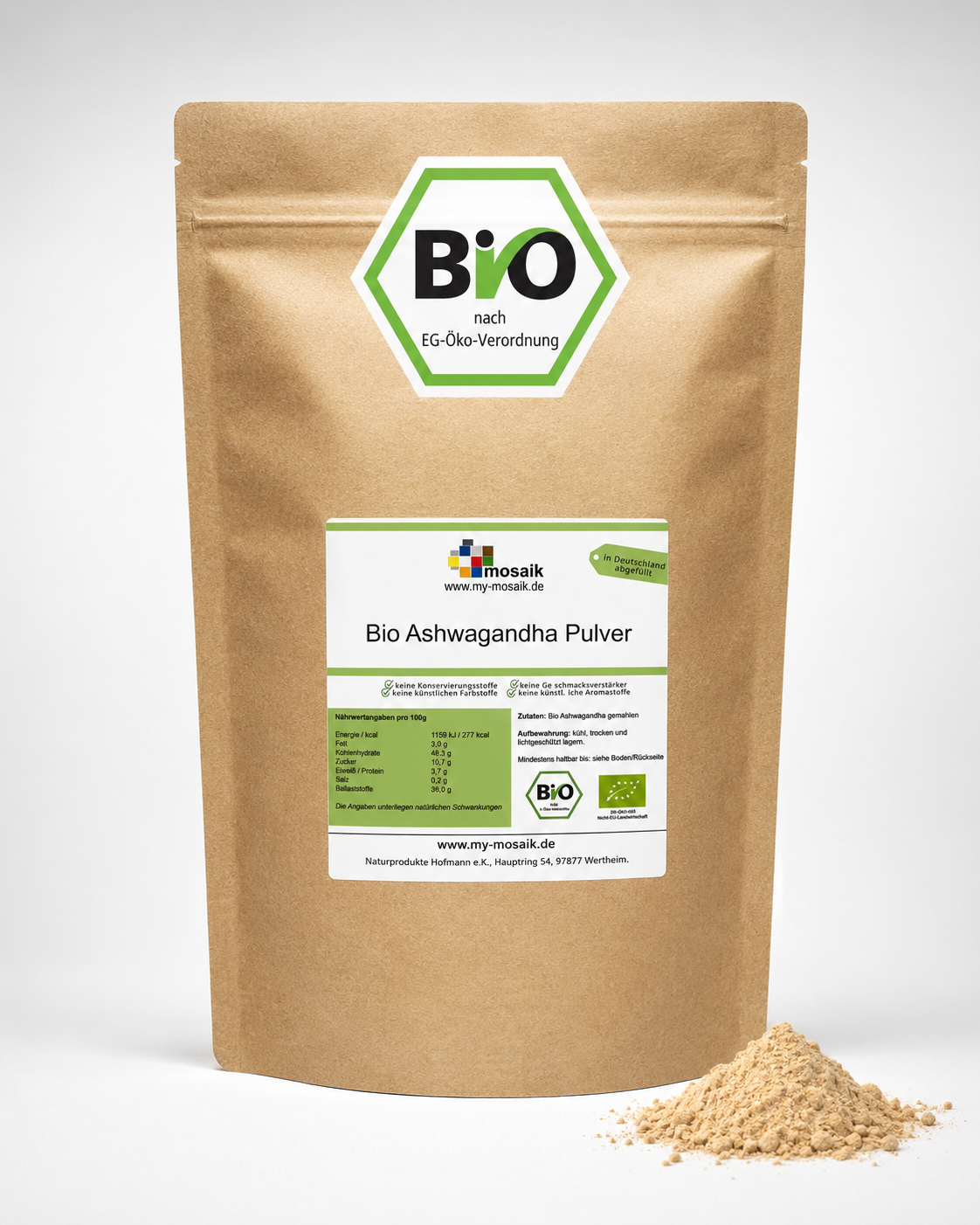 my-mosaik Bio Ashwagandha Pulver aus Indien 500g
