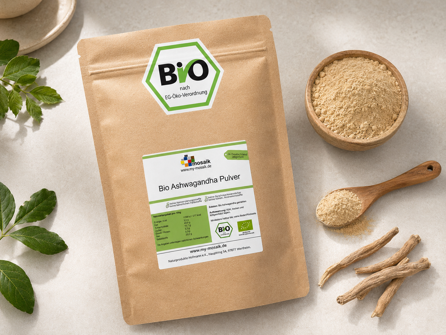 my-mosaik Bio Ashwagandha Pulver aus Indien 500g – Bild 2