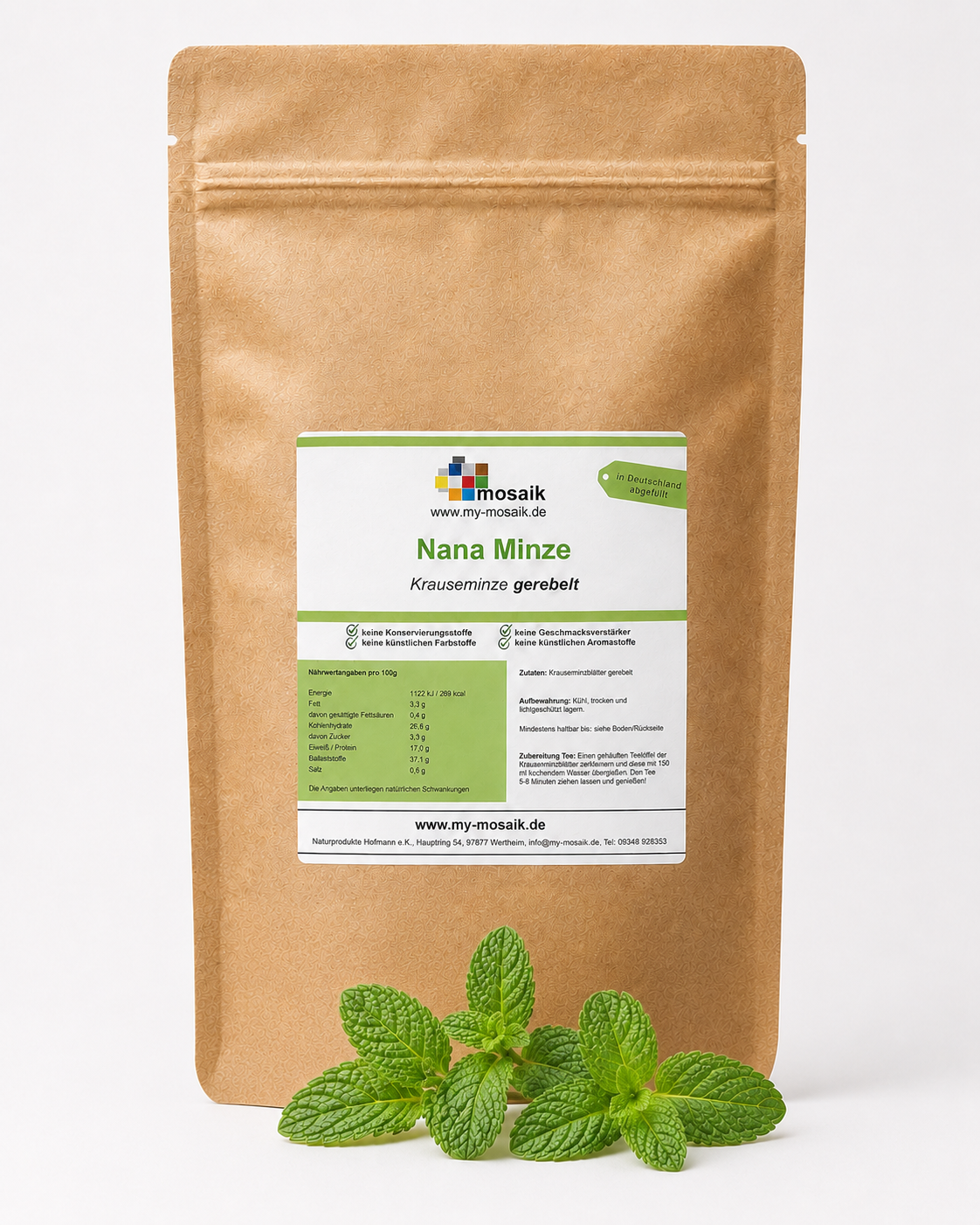 Nana Minze Tee 500g, Krauseminze, geschnitten, schonend getrocknet & naturbelassen - marokkanische Minze von my-mosaik