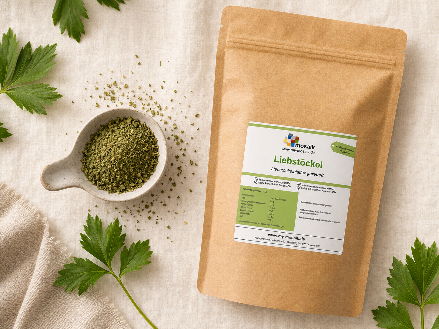 Liebstöckel 250g geschnitten und schonend getrocknet, gerebelt - Maggikraut - 100% rein und naturbelassen von my-mosaik – Bild 4
